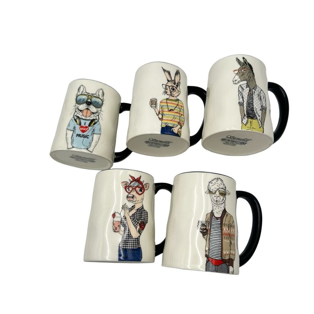 Hipster Animal Coffee Mugs 5pc Set - 17.5 oz Stoneware by Signature Housewares